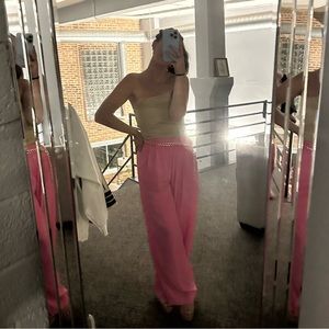 High-Rise Wide Leg Fluid Pants - A New Day™ Pink 4 Long